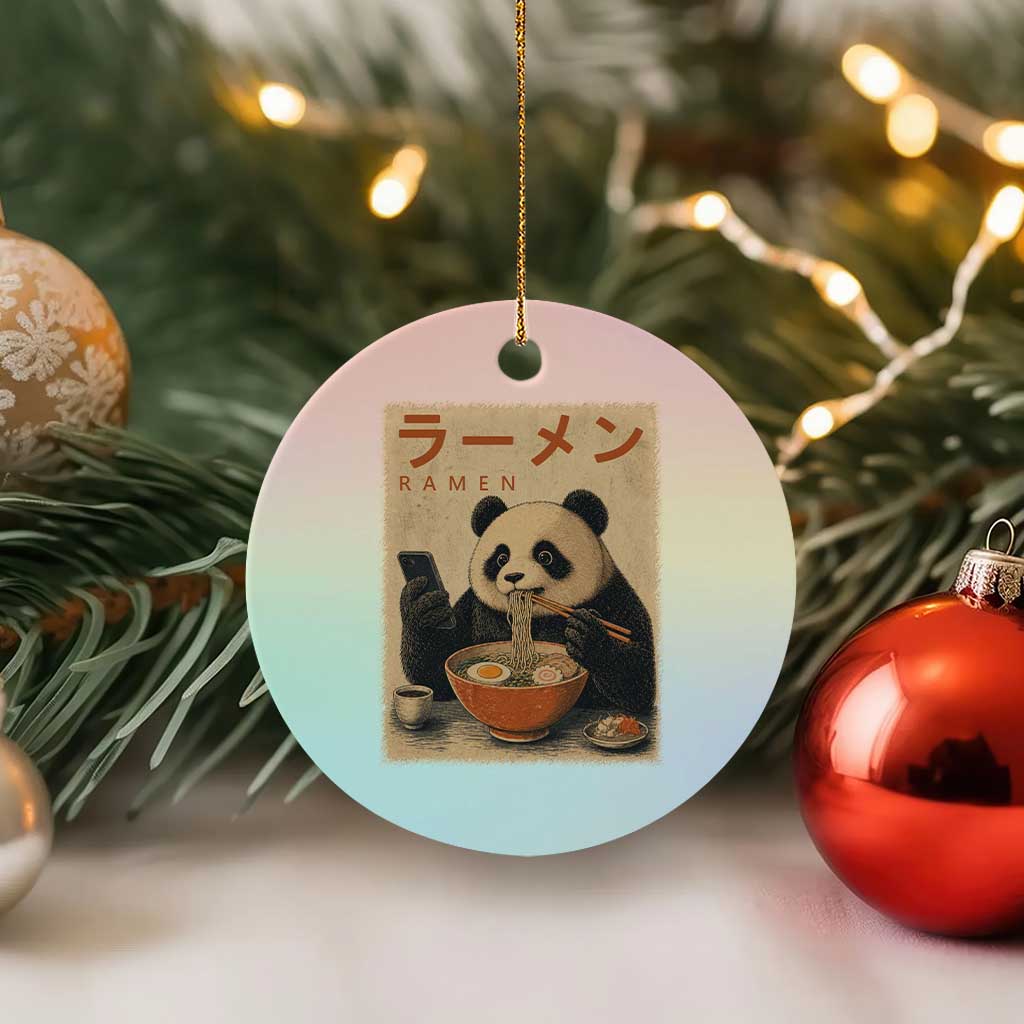 Funny Panda Eating Ramen Scrolling Phone Ceramic Ornament Japanese Art Aesthetic TS12 1pc Pastel Print Your Wear