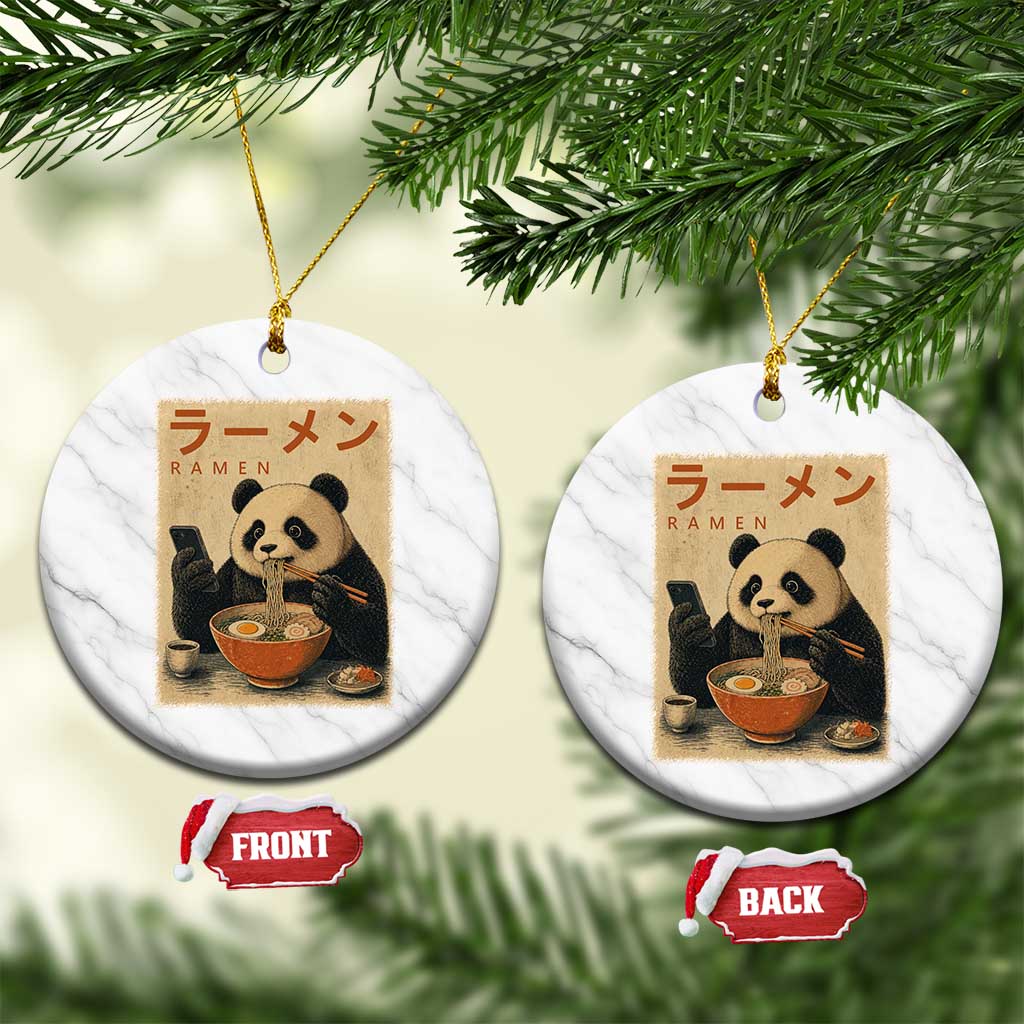 Funny Panda Eating Ramen Scrolling Phone Ceramic Ornament Japanese Art Aesthetic TS12 1pc White Marble Print Your Wear