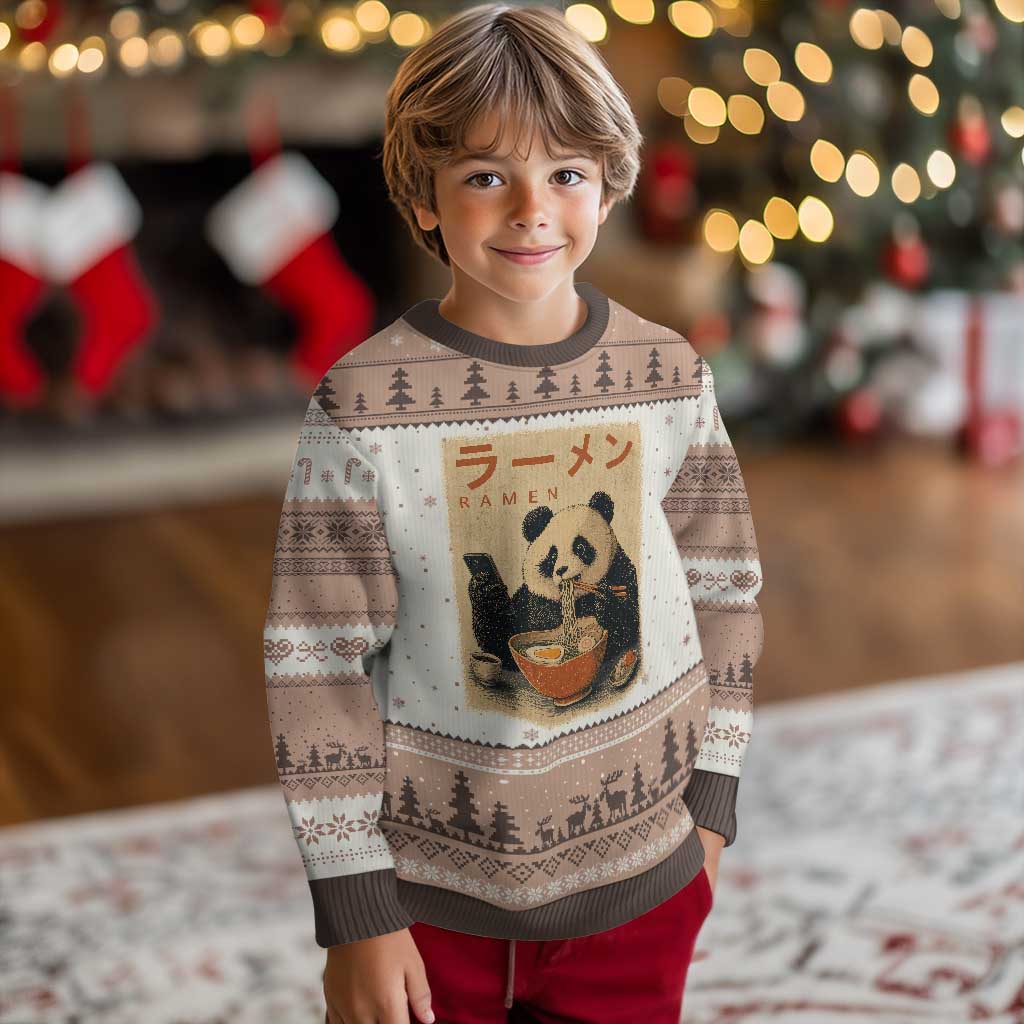 Funny Panda Eating Ramen Scrolling Phone Ugly Christmas Sweater Japanese Art Aesthetic TS12 Mocha Mousse Print Your Wear