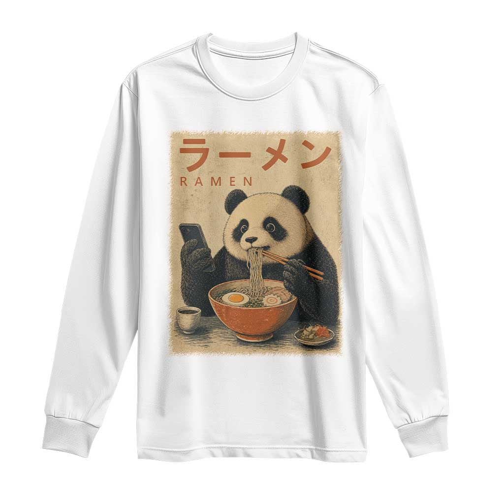 Funny Panda Eating Ramen Scrolling Phone Long Sleeve Shirt Japanese Art Aesthetic TS12 White Print Your Wear