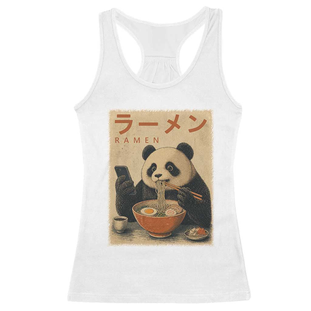 Funny Panda Eating Ramen Scrolling Phone Racerback Tank Top Japanese Art Aesthetic TS12 White Print Your Wear