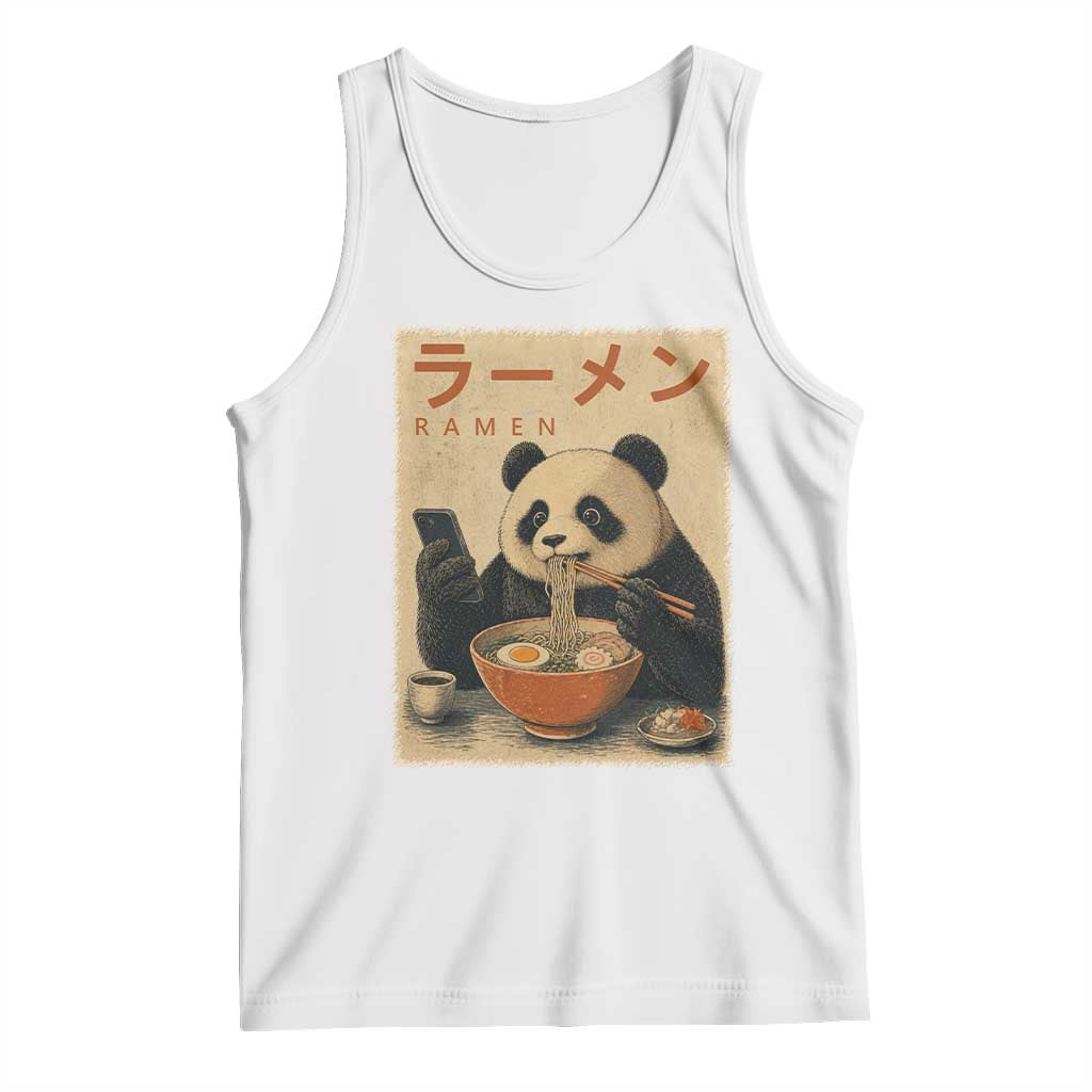 Funny Panda Eating Ramen Scrolling Phone Tank Top Japanese Art Aesthetic TS12 White Print Your Wear