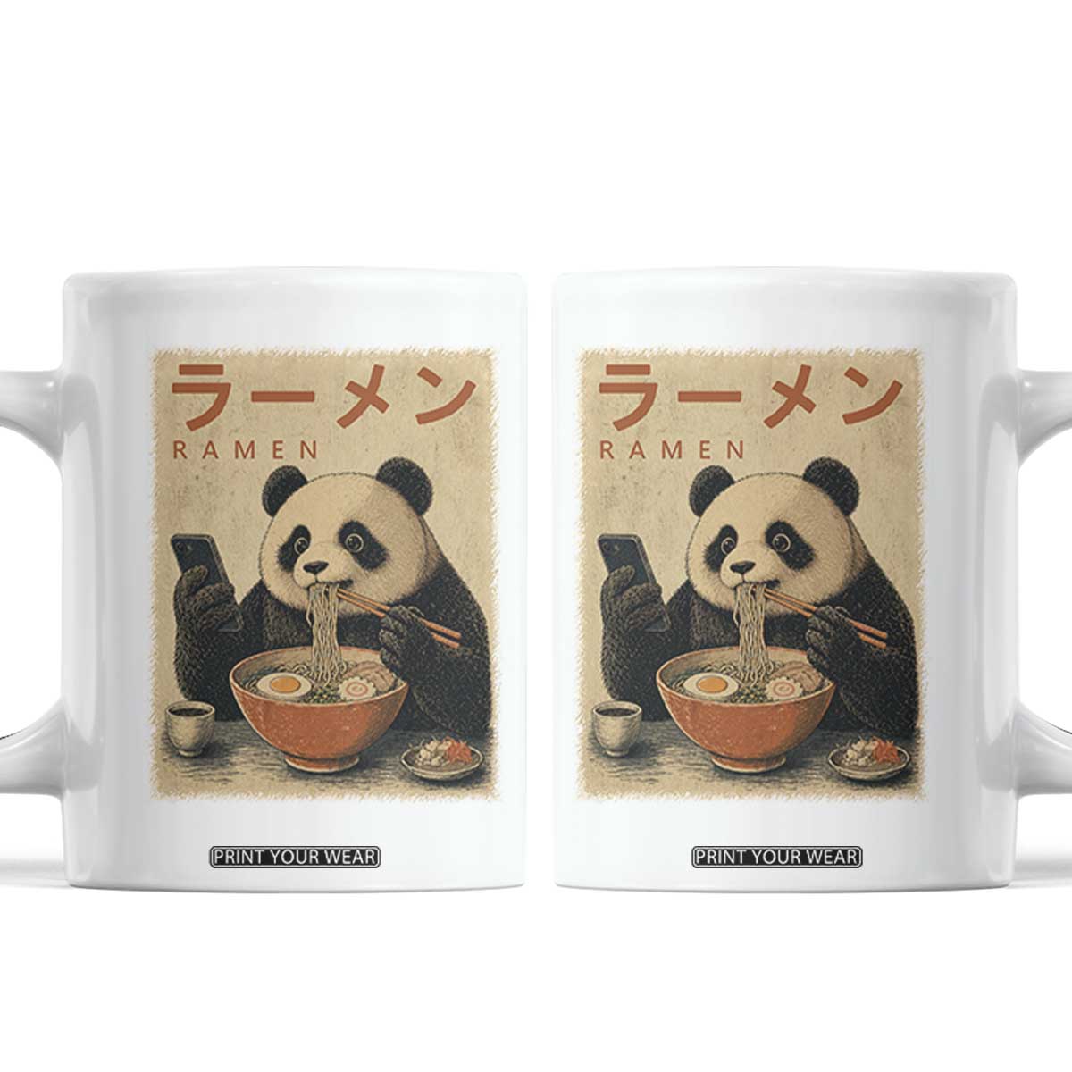 Funny Panda Eating Ramen Scrolling Phone Coffee Mug Japanese Art Aesthetic TS12 White Print Your Wear