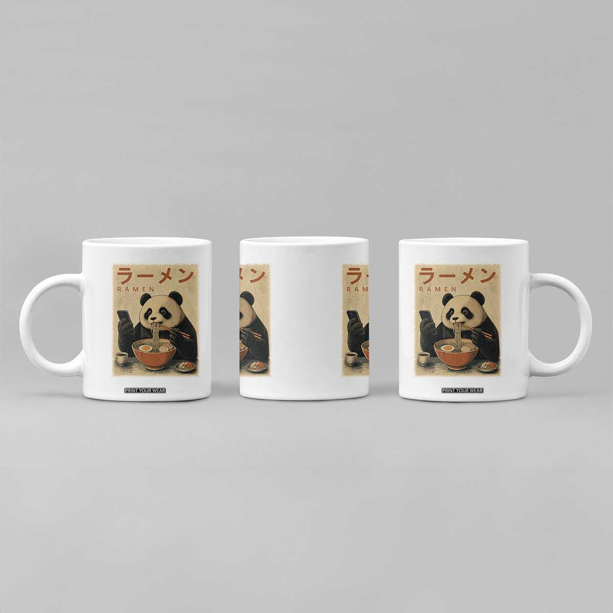 Funny Panda Eating Ramen Scrolling Phone Coffee Mug Japanese Art Aesthetic TS12 Print Your Wear
