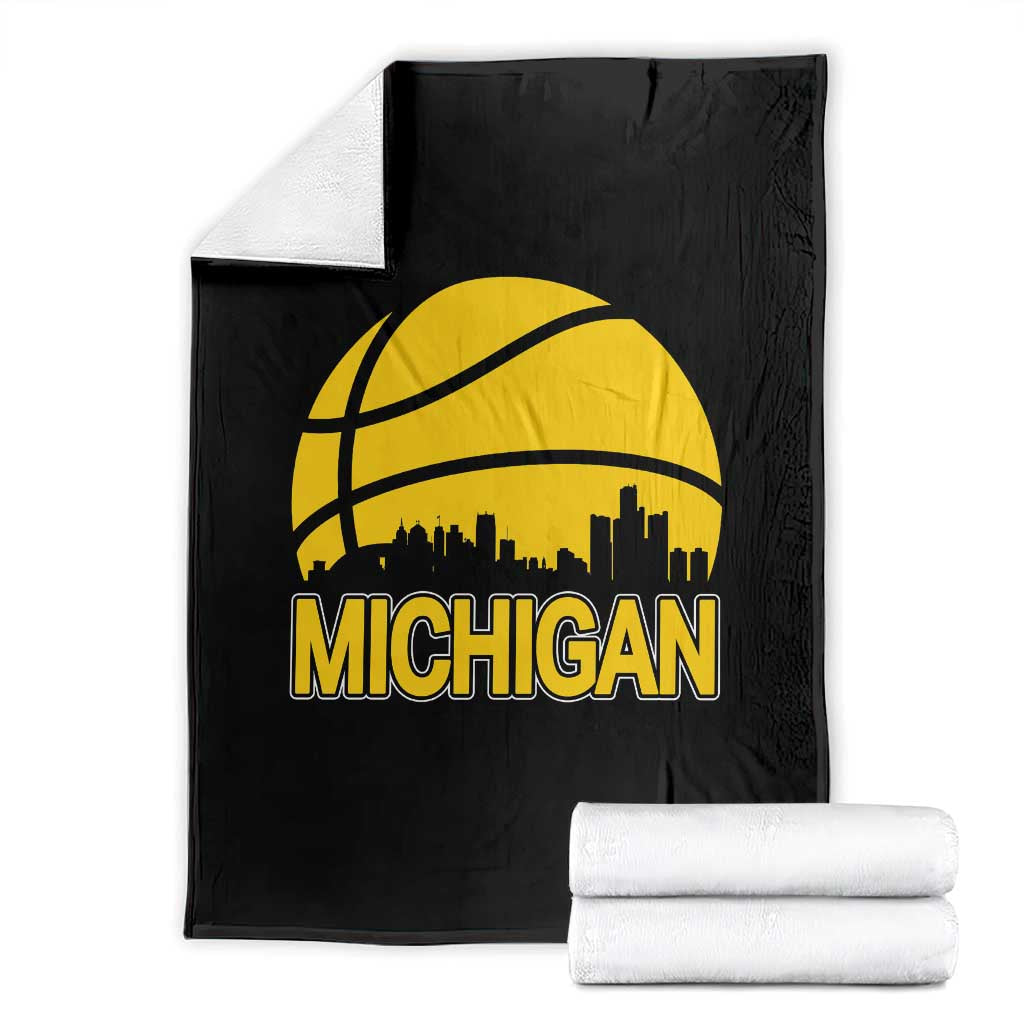 Vintage Michigan Skyline Throw Blanket Basketball Lover Gift TS12 Black Print Your Wear