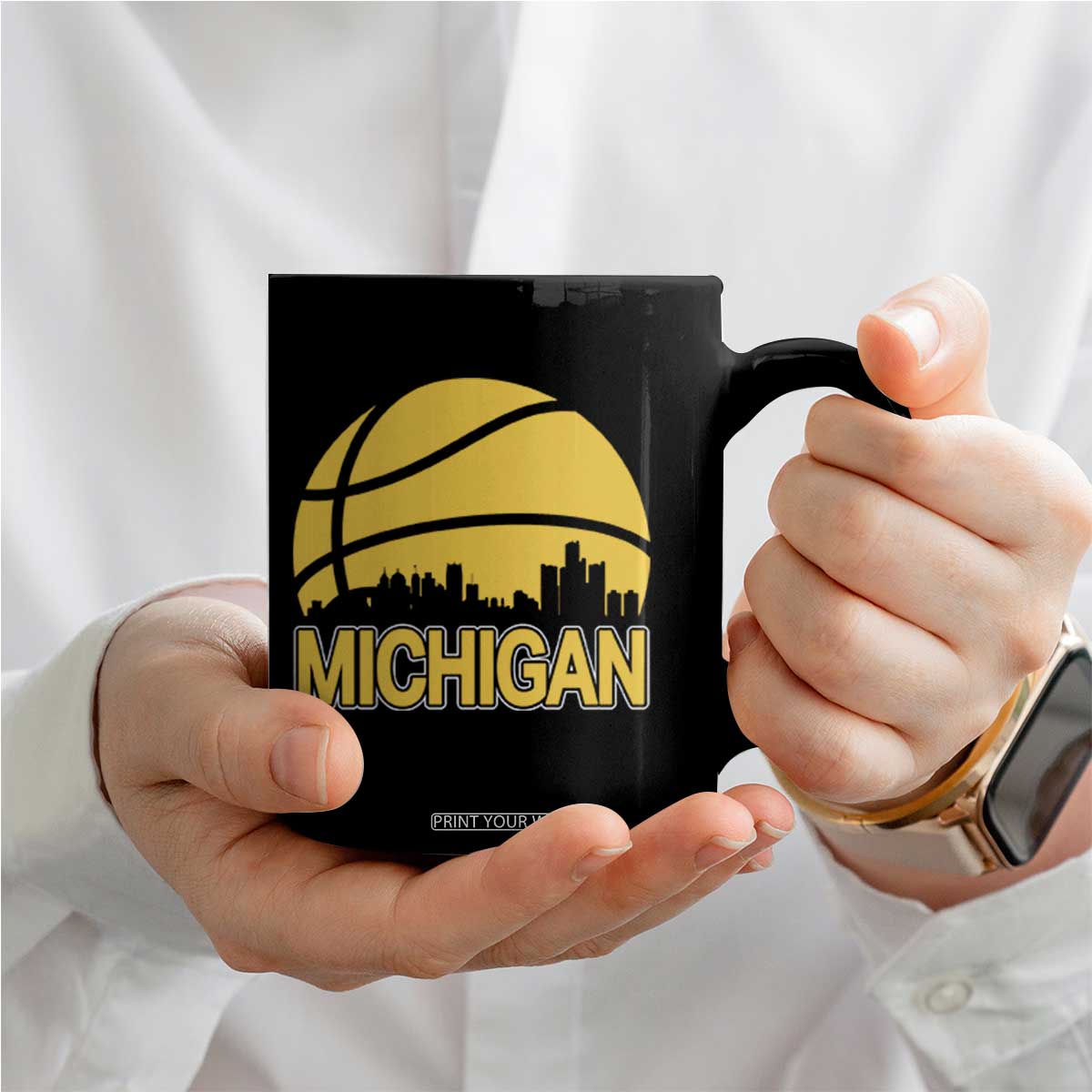 Vintage Michigan Skyline Coffee Mug Basketball Lover Gift TS12 Print Your Wear