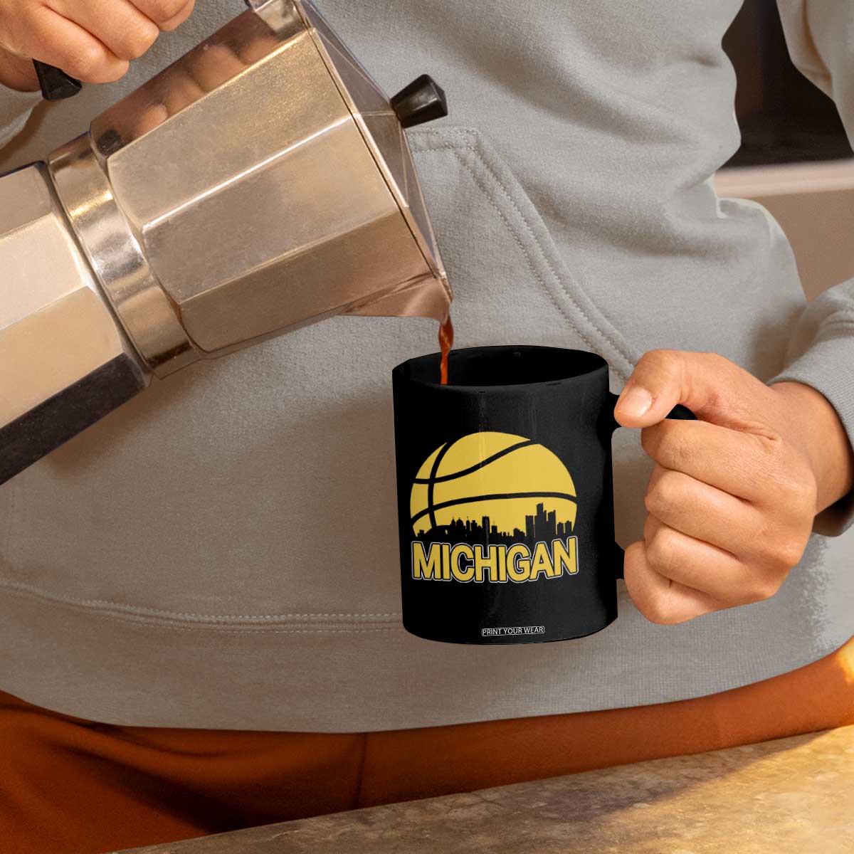 Vintage Michigan Skyline Coffee Mug Basketball Lover Gift TS12 Print Your Wear