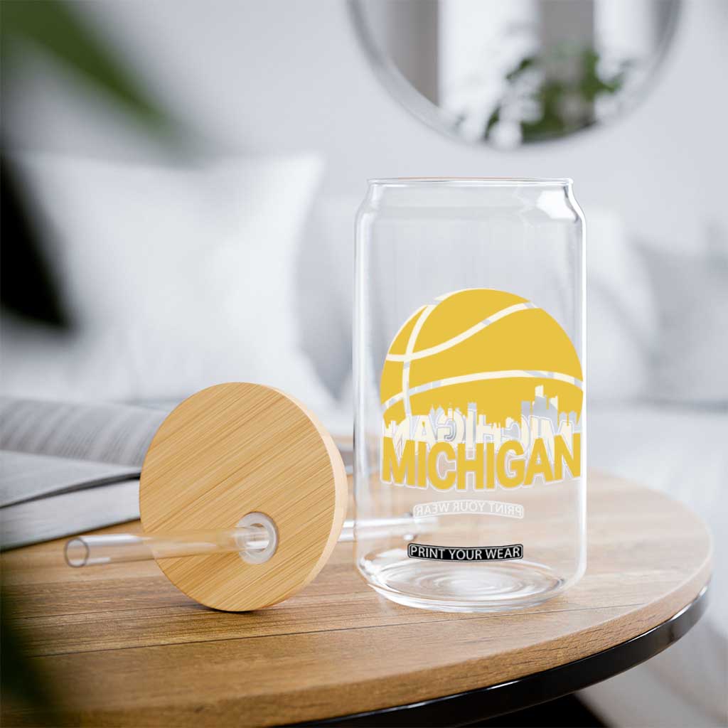 Vintage Michigan Skyline Glass Can Basketball Lover Gift TS12 Print Your Wear