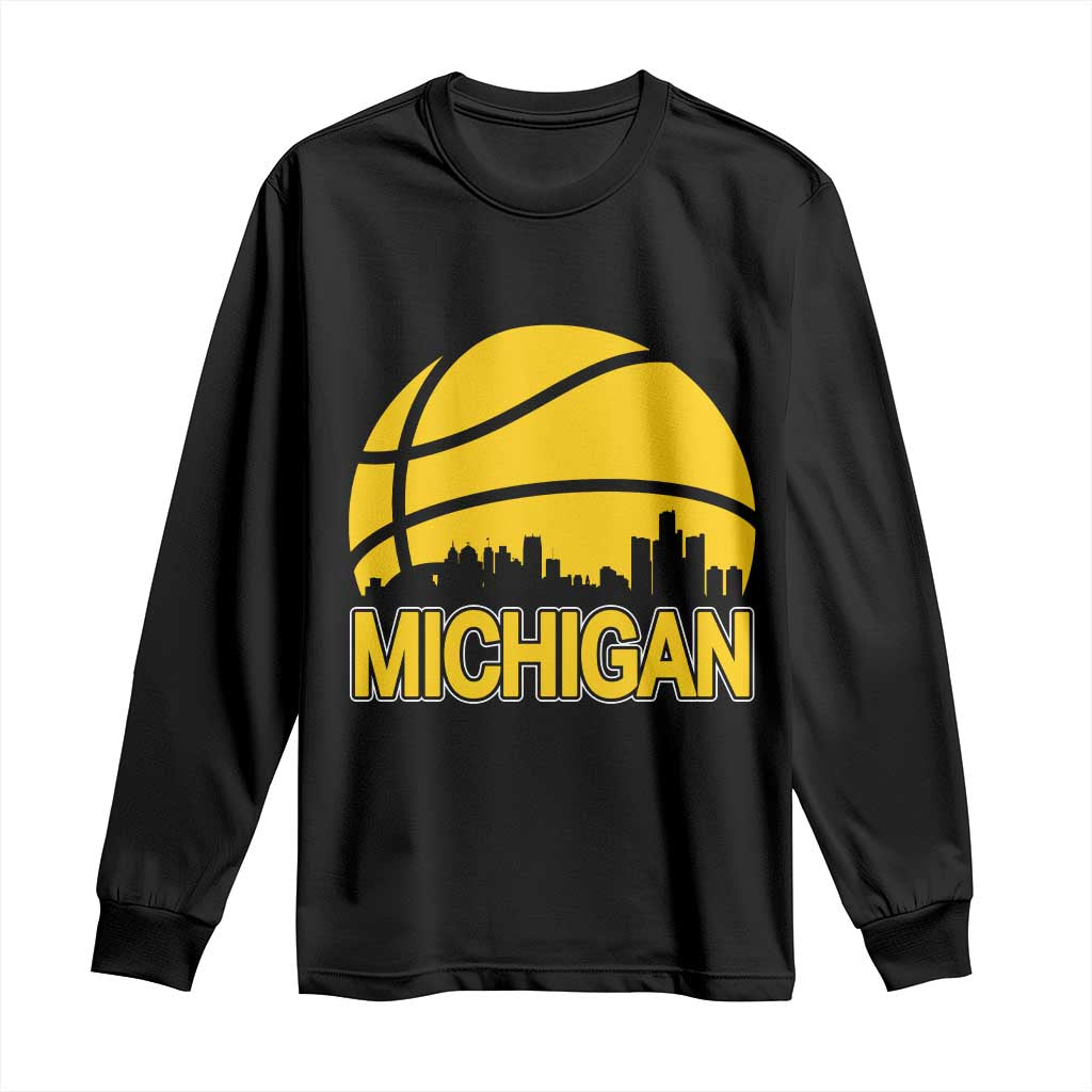 Vintage Michigan Skyline Long Sleeve Shirt Basketball Lover Gift TS12 Black Print Your Wear