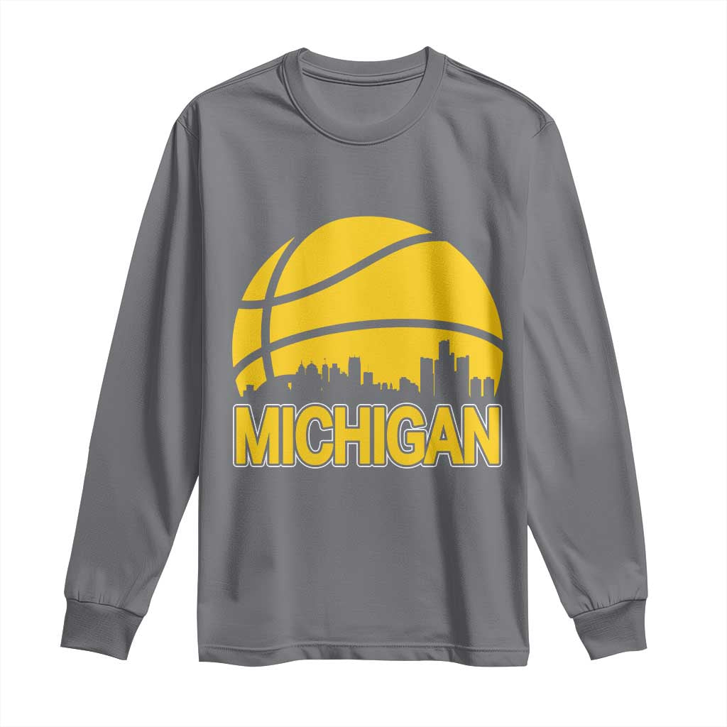 Vintage Michigan Skyline Long Sleeve Shirt Basketball Lover Gift TS12 Charcoal Print Your Wear