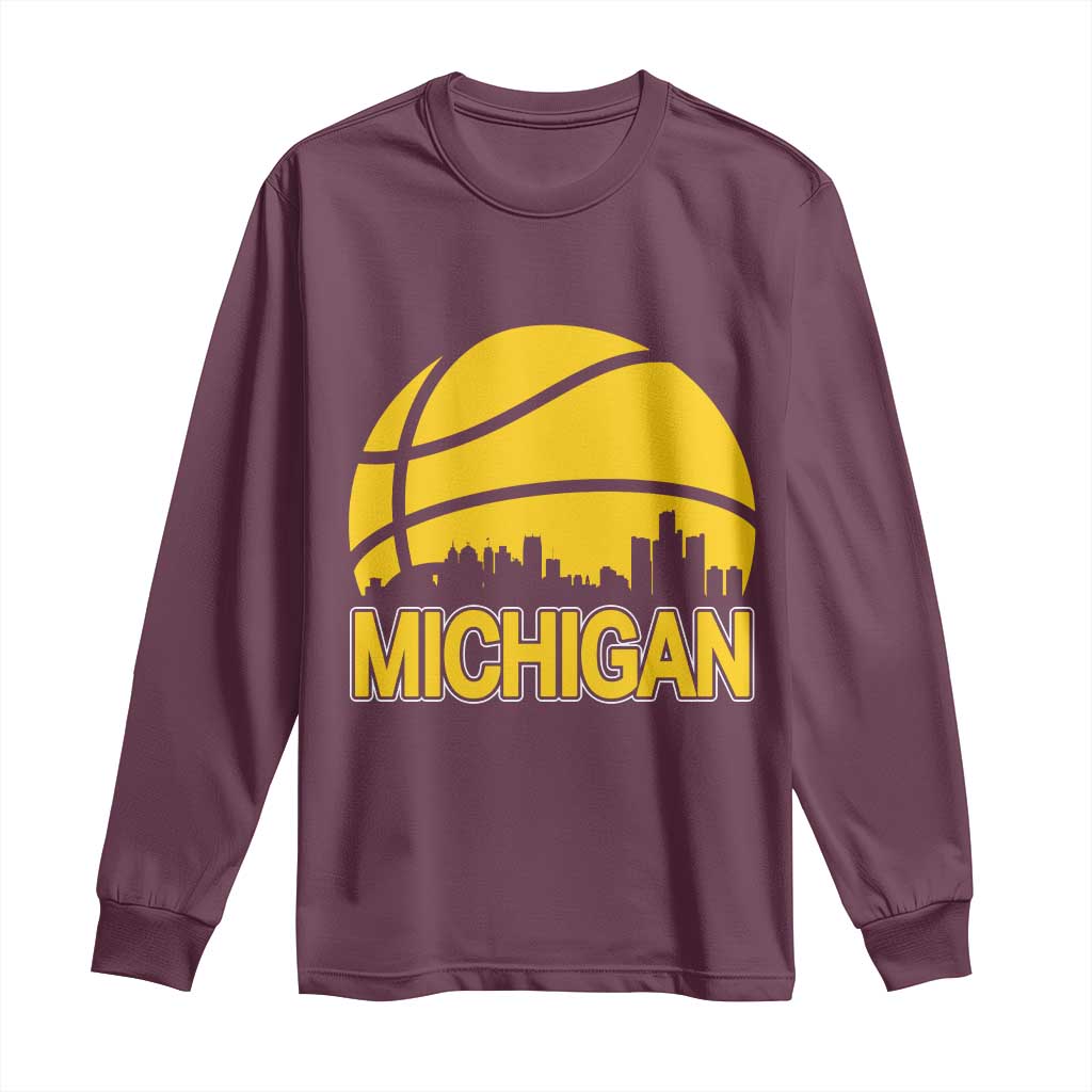 Vintage Michigan Skyline Long Sleeve Shirt Basketball Lover Gift TS12 Maroon Print Your Wear