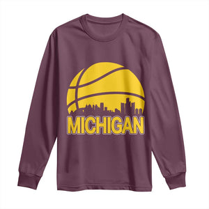 Vintage Michigan Skyline Long Sleeve Shirt Basketball Lover Gift TS12 Maroon Print Your Wear