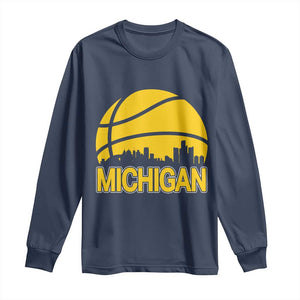 Vintage Michigan Skyline Long Sleeve Shirt Basketball Lover Gift TS12 Navy Print Your Wear