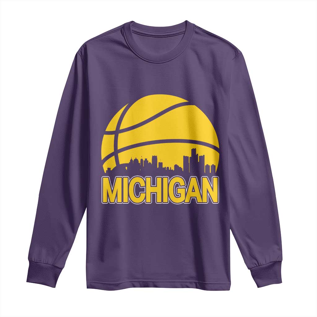 Vintage Michigan Skyline Long Sleeve Shirt Basketball Lover Gift TS12 Purple Print Your Wear