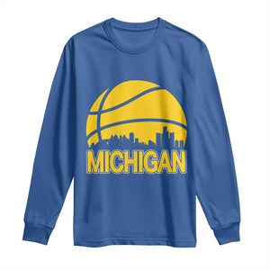 Vintage Michigan Skyline Long Sleeve Shirt Basketball Lover Gift TS12 Royal Blue Print Your Wear