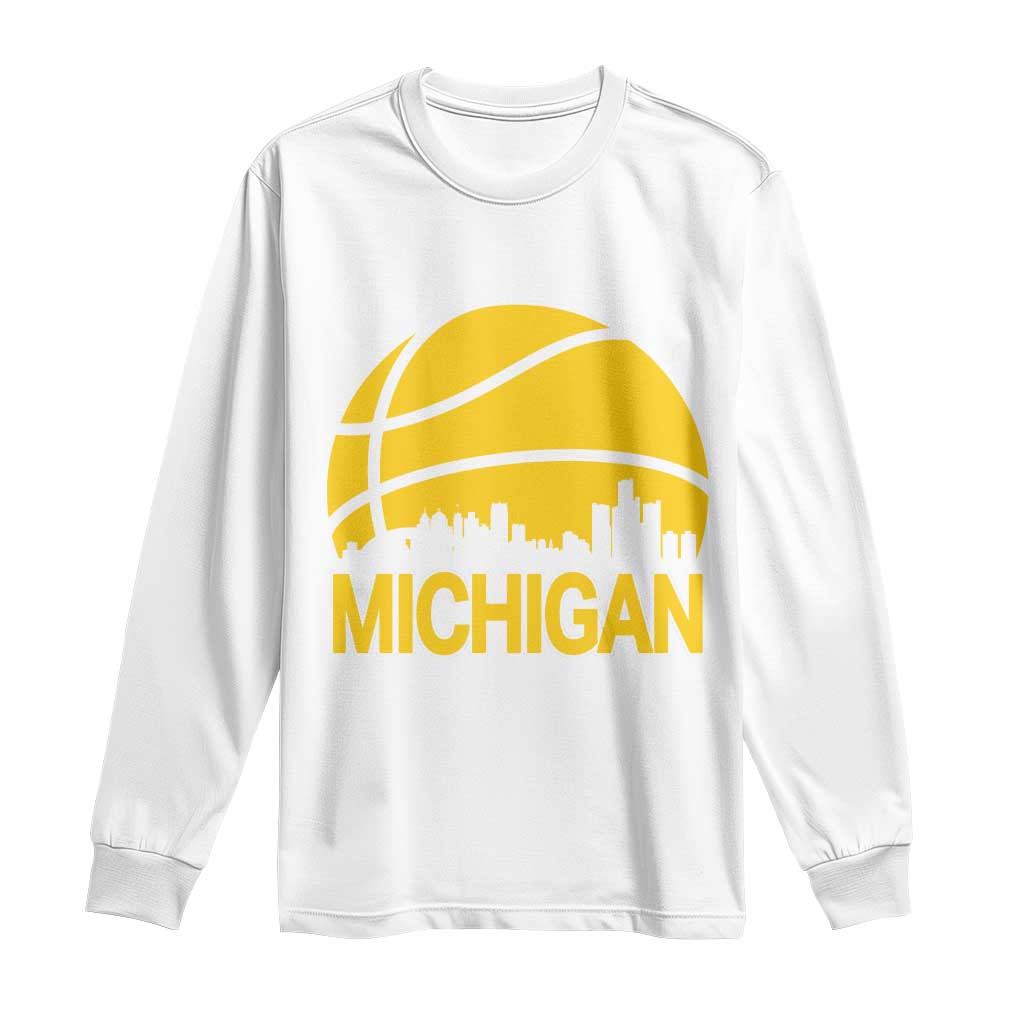 Vintage Michigan Skyline Long Sleeve Shirt Basketball Lover Gift TS12 White Print Your Wear