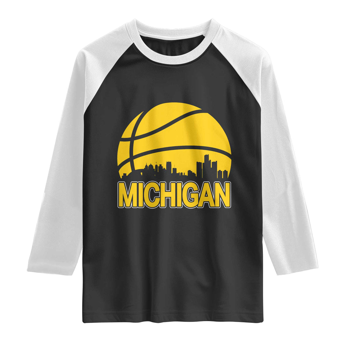 Vintage Michigan Skyline Raglan Shirt Basketball Lover Gift TS12 Black White Print Your Wear