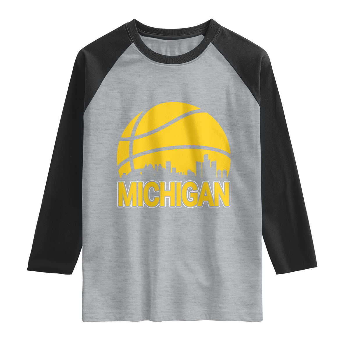 Vintage Michigan Skyline Raglan Shirt Basketball Lover Gift TS12 Heather Gray Black Print Your Wear
