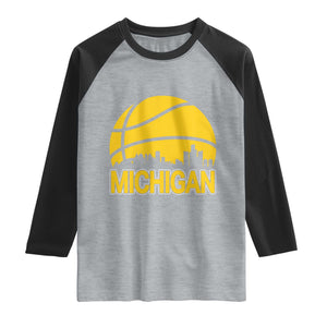 Vintage Michigan Skyline Raglan Shirt Basketball Lover Gift TS12 Heather Gray Black Print Your Wear