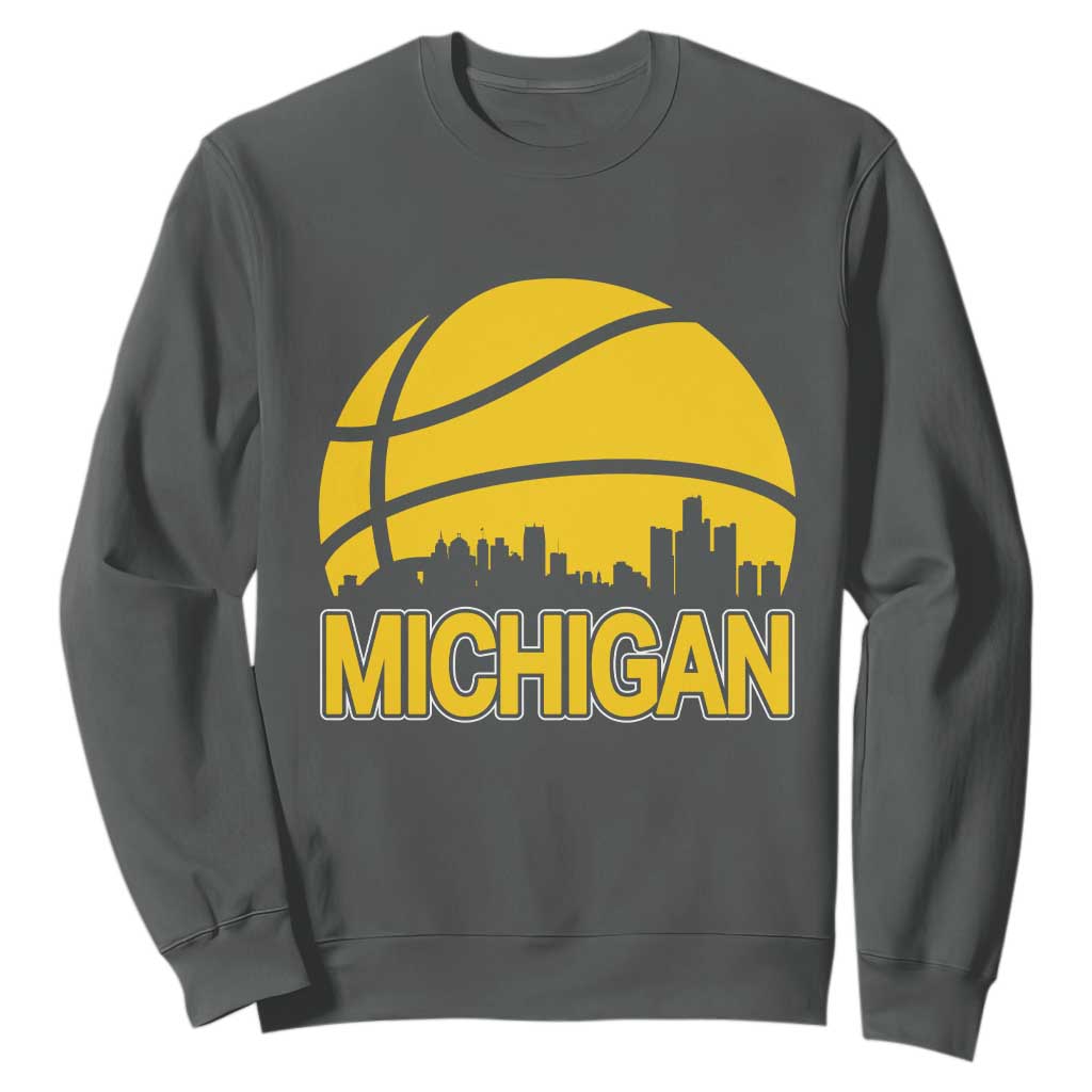 Vintage Michigan Skyline Sweatshirt Basketball Lover Gift TS12 Dark Heather Print Your Wear