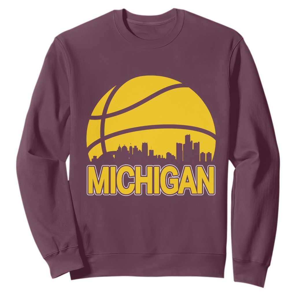 Vintage Michigan Skyline Sweatshirt Basketball Lover Gift TS12 Maroon Print Your Wear
