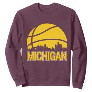 Vintage Michigan Skyline Sweatshirt Basketball Lover Gift TS12 Maroon Print Your Wear