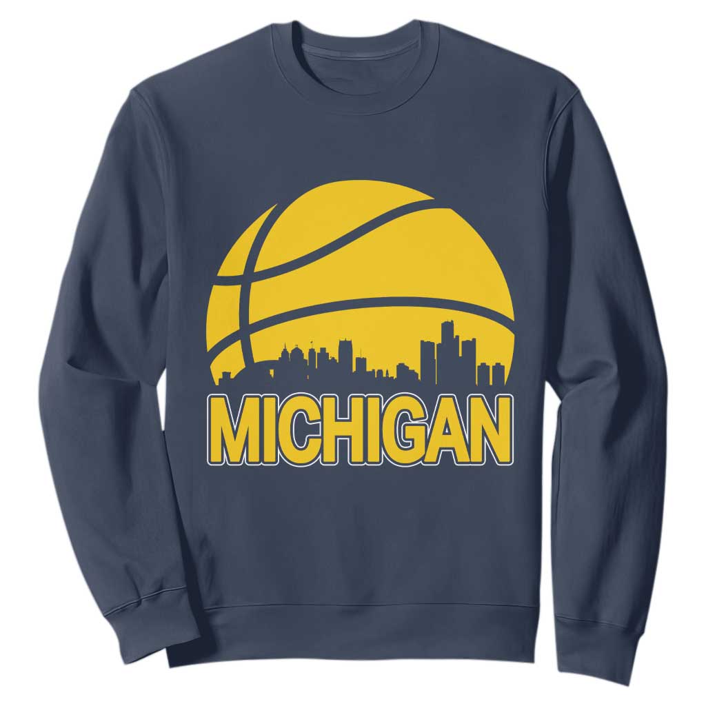 Vintage Michigan Skyline Sweatshirt Basketball Lover Gift TS12 Navy Print Your Wear