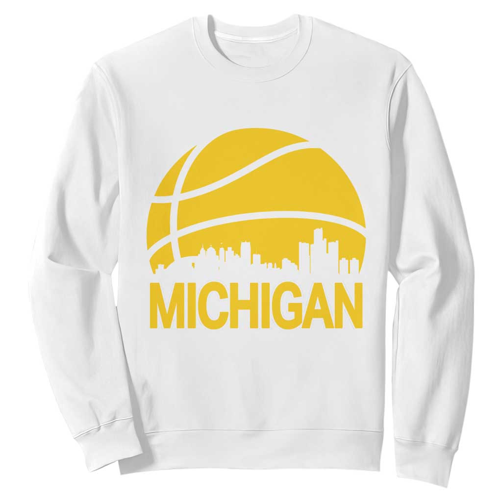 Vintage Michigan Skyline Sweatshirt Basketball Lover Gift TS12 White Print Your Wear