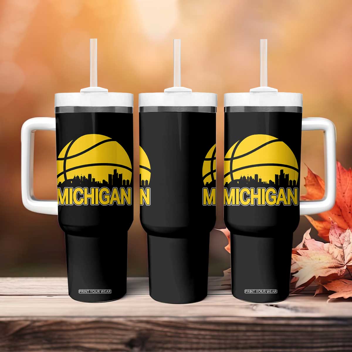 Vintage Michigan Skyline Tumbler With Handle Basketball Lover Gift TS12 Print Your Wear