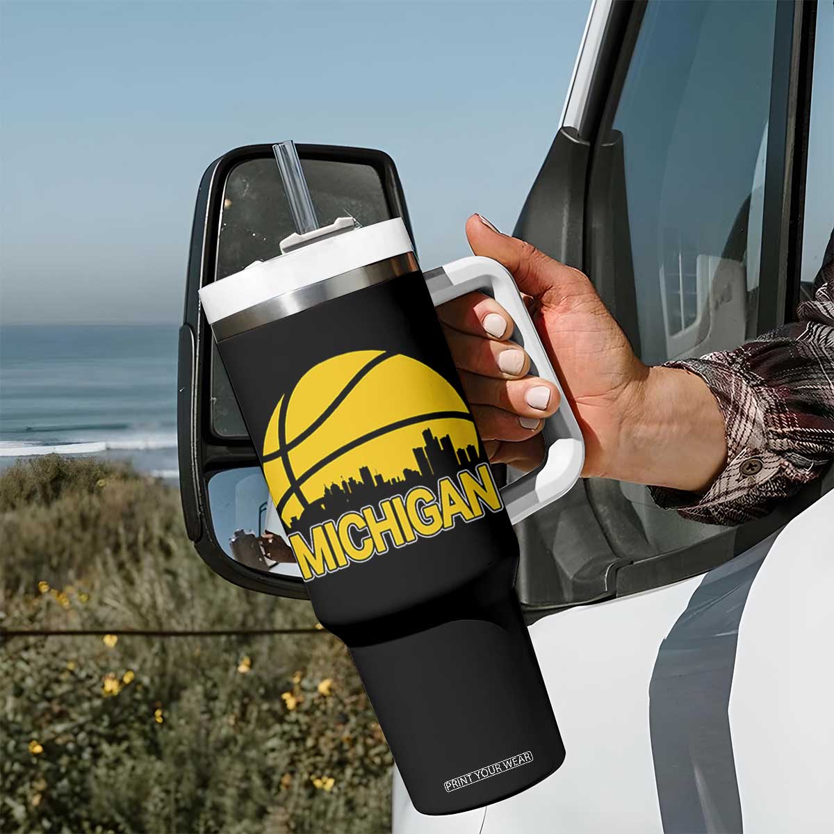 Vintage Michigan Skyline Tumbler With Handle Basketball Lover Gift TS12 Print Your Wear
