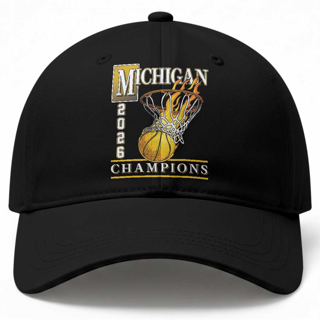 Michigan 2026 Flaming Hoop Basketball Lover Baseball Cap Champions Victory Graphic Sports Fan TS12 Print Your Wear