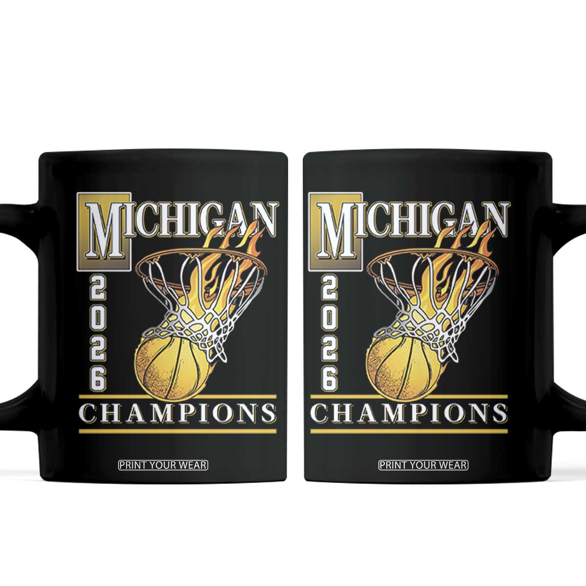 Michigan 2026 Flaming Hoop Basketball Lover Coffee Mug Champions Victory Graphic Sports Fan TS12 Black Print Your Wear
