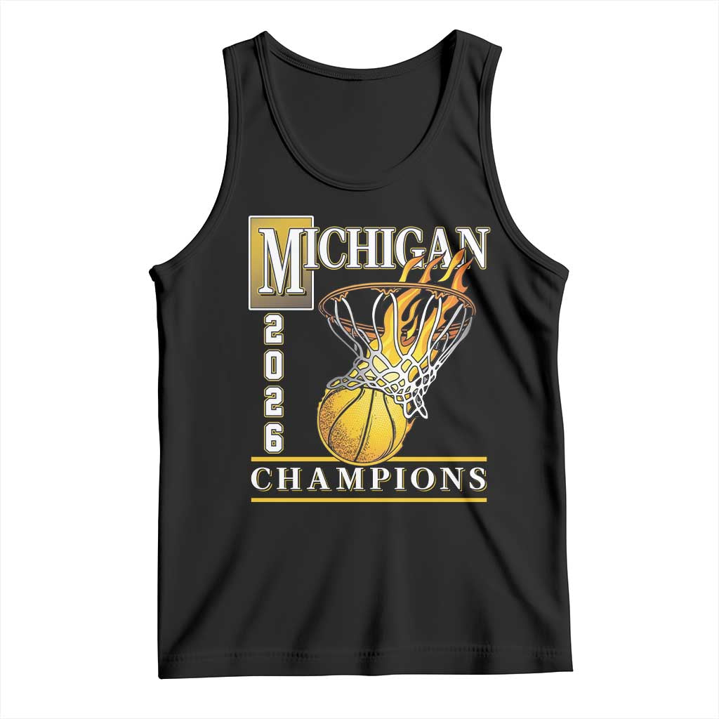 Michigan 2026 Flaming Hoop Basketball Lover Tank Top Champions Victory Graphic Sports Fan TS12 Black Print Your Wear