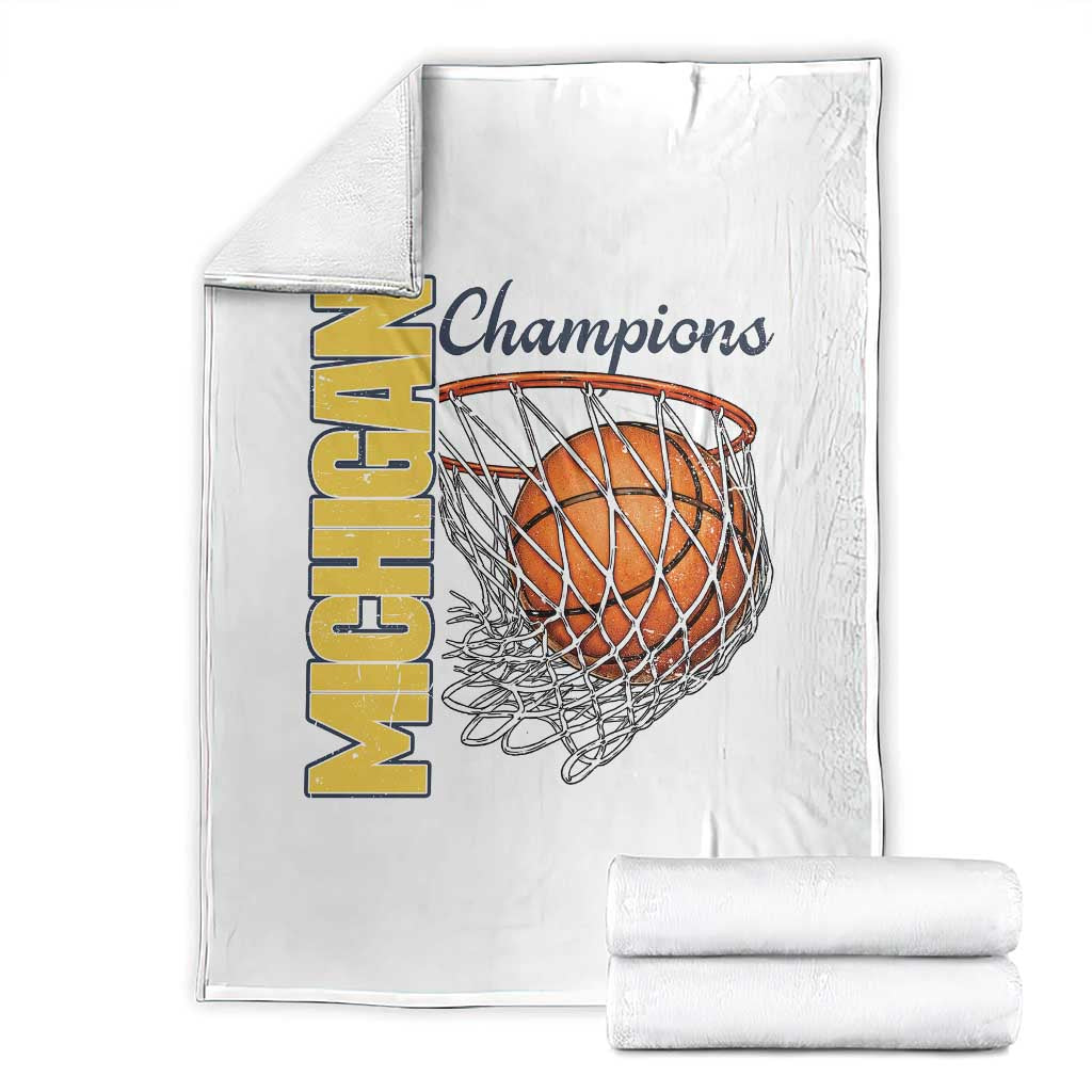 Vintage Michigan Hoops Pride Throw Blanket Retro Blue And Gold Champions Victory Graphic Sports Fan TS12 White Print Your Wear