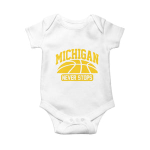 Michigan Never Stops Baby Onesie Great Lakes State Basketball Pride Gift TS12 White Print Your Wear