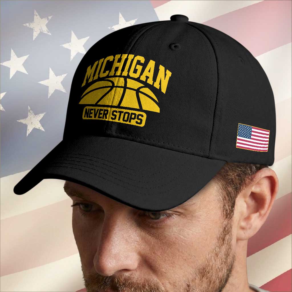 Michigan Never Stops Baseball Cap Great Lakes State Basketball Pride Gift TS12 Print Your Wear