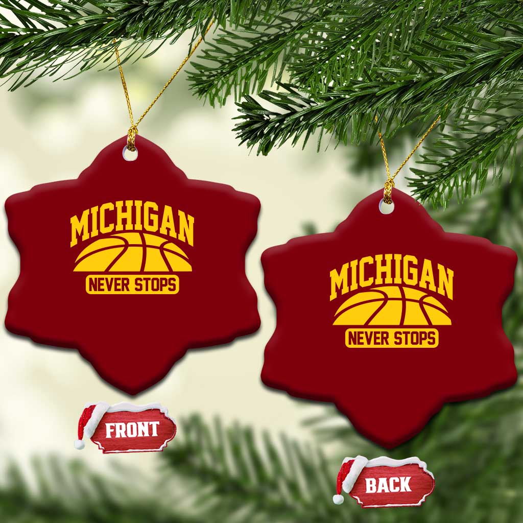 Michigan Never Stops Ceramic Ornament Great Lakes State Basketball Pride Gift TS12 Print Your Wear