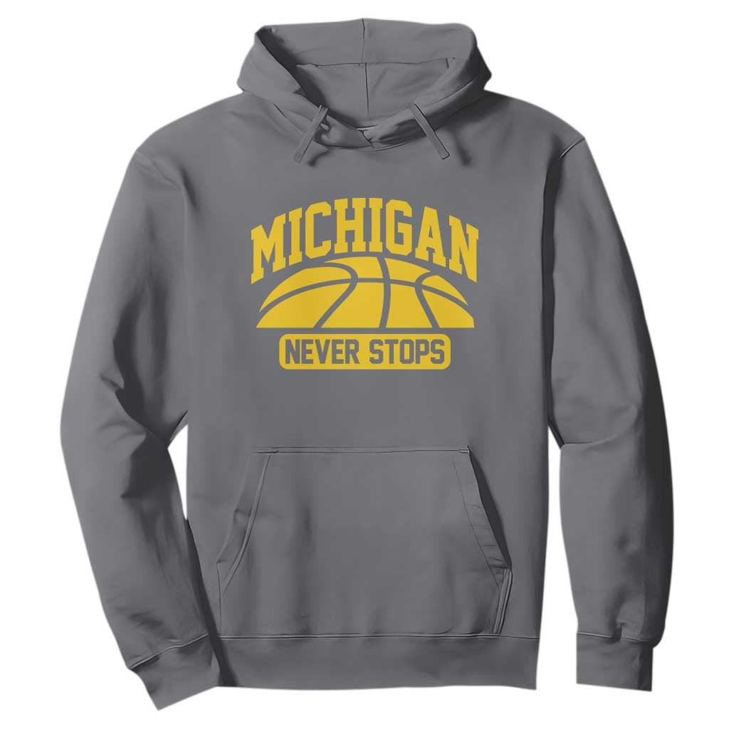 Michigan Never Stops Hoodie Great Lakes State Basketball Pride Gift TS12 Charcoal Print Your Wear