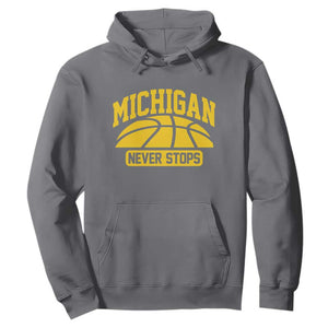 Michigan Never Stops Hoodie Great Lakes State Basketball Pride Gift TS12 Charcoal Print Your Wear