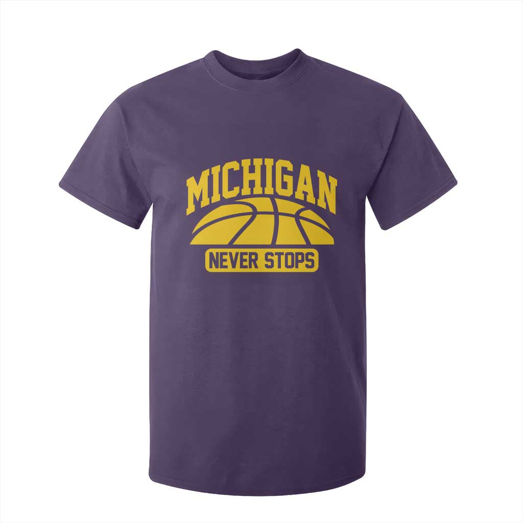 Michigan Never Stops T Shirt For Kid Great Lakes State Basketball Pride Gift TS12 Purple Print Your Wear
