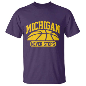 Michigan Never Stops T Shirt Great Lakes State Basketball Pride Gift TS12 Purple Print Your Wear
