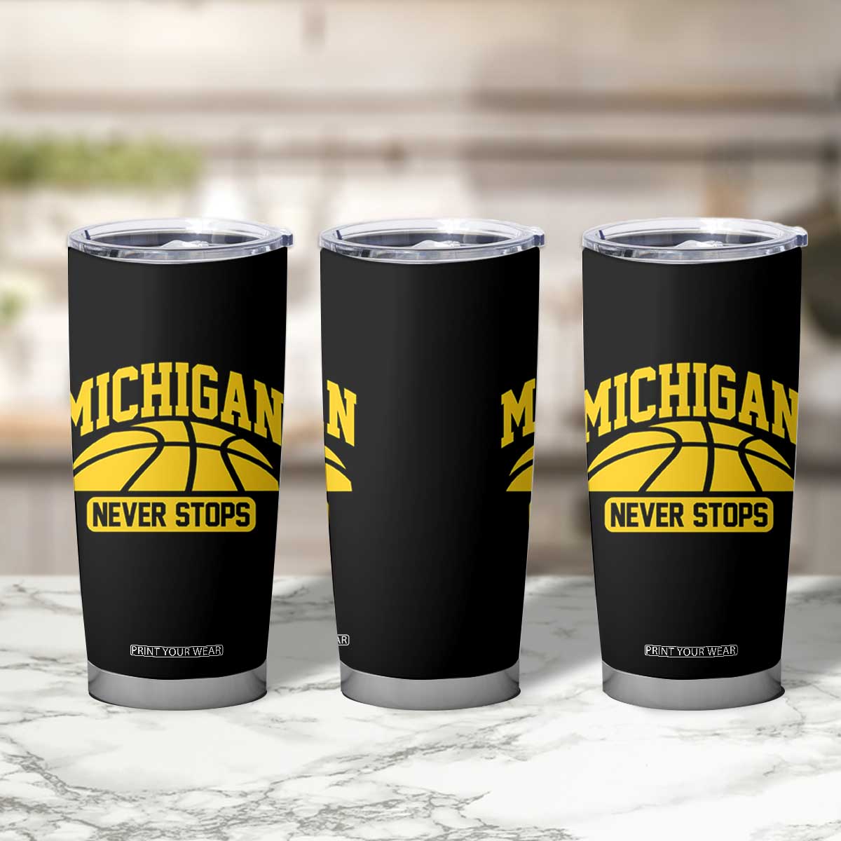Michigan Never Stops Tumbler Cup Great Lakes State Basketball Pride Gift TS12 Print Your Wear