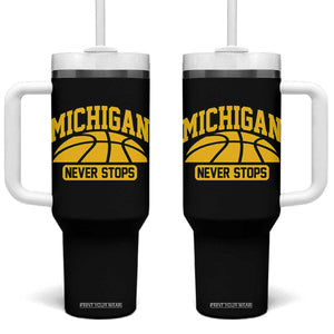 Michigan Never Stops Tumbler With Handle Great Lakes State Basketball Pride Gift TS12 One Size: 40 oz Black Print Your Wear