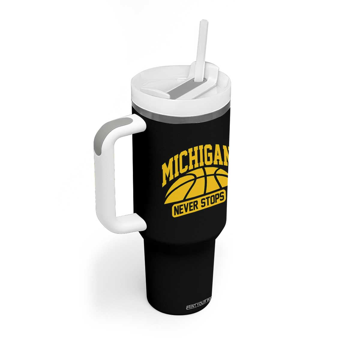 Michigan Never Stops Tumbler With Handle Great Lakes State Basketball Pride Gift TS12 Print Your Wear