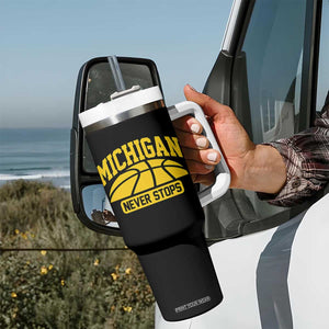 Michigan Never Stops Tumbler With Handle Great Lakes State Basketball Pride Gift TS12 Print Your Wear