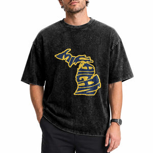 Michigan Lover State Map Pride Souvenir Gift Washed Cotton T-Shirt