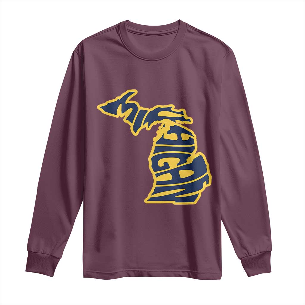 Michigan Lover State Map Pride Souvenir Gift Long Sleeve Shirt TS12 Maroon Print Your Wear