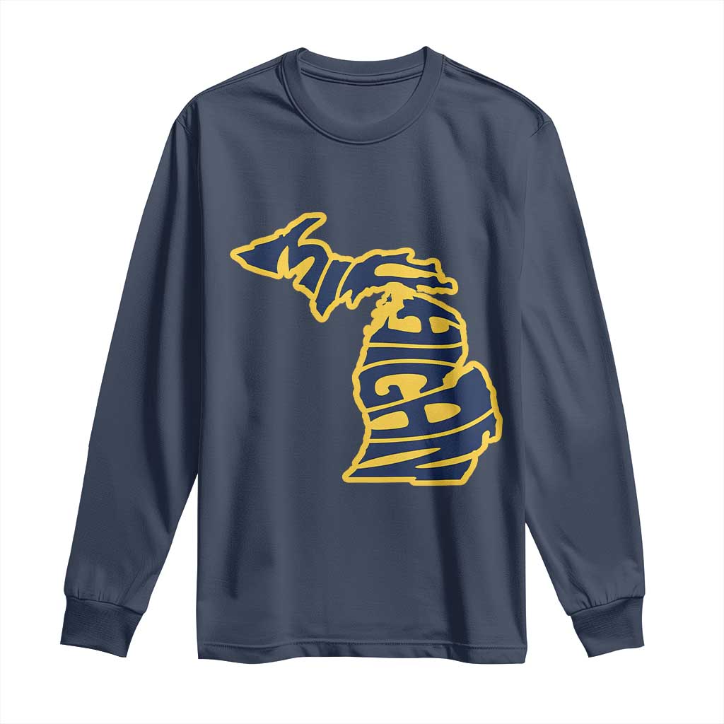 Michigan Lover State Map Pride Souvenir Gift Long Sleeve Shirt TS12 Navy Print Your Wear