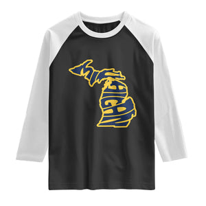 Michigan Lover State Map Pride Souvenir Gift Raglan Shirt TS12 Black White Print Your Wear