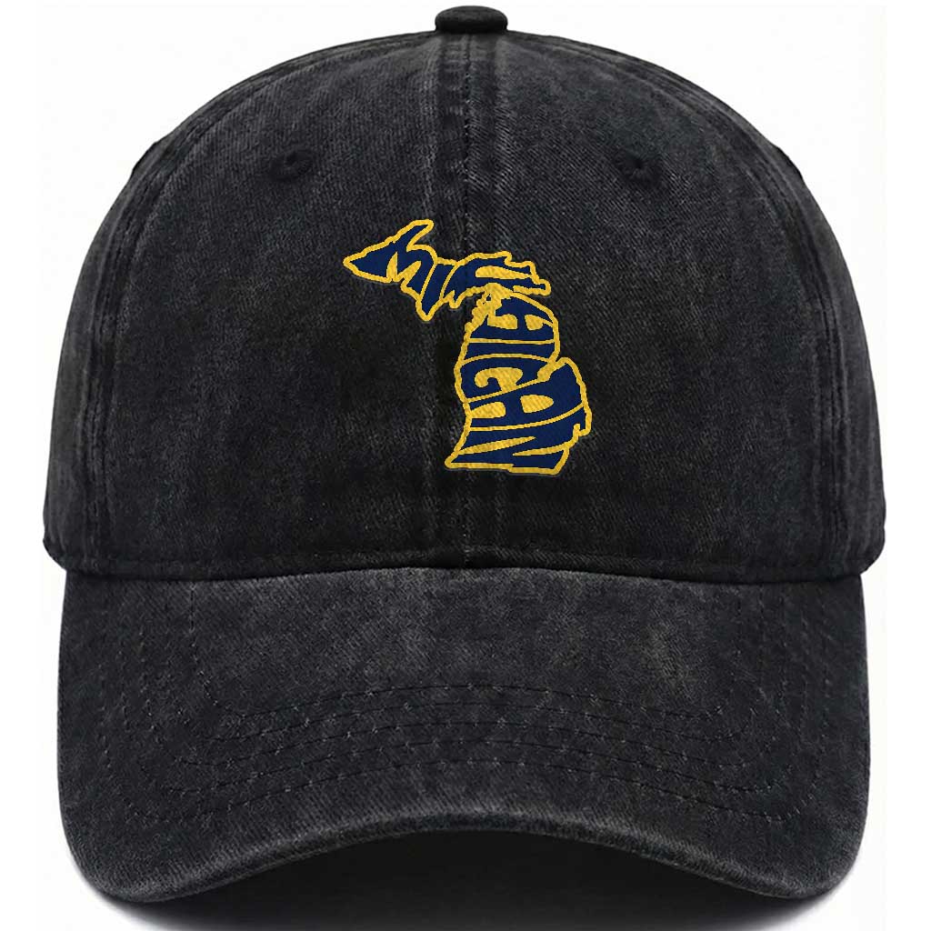 Michigan Lover State Map Pride Souvenir Gift Washed Cotton Baseball Cap TS12 Print Your Wear